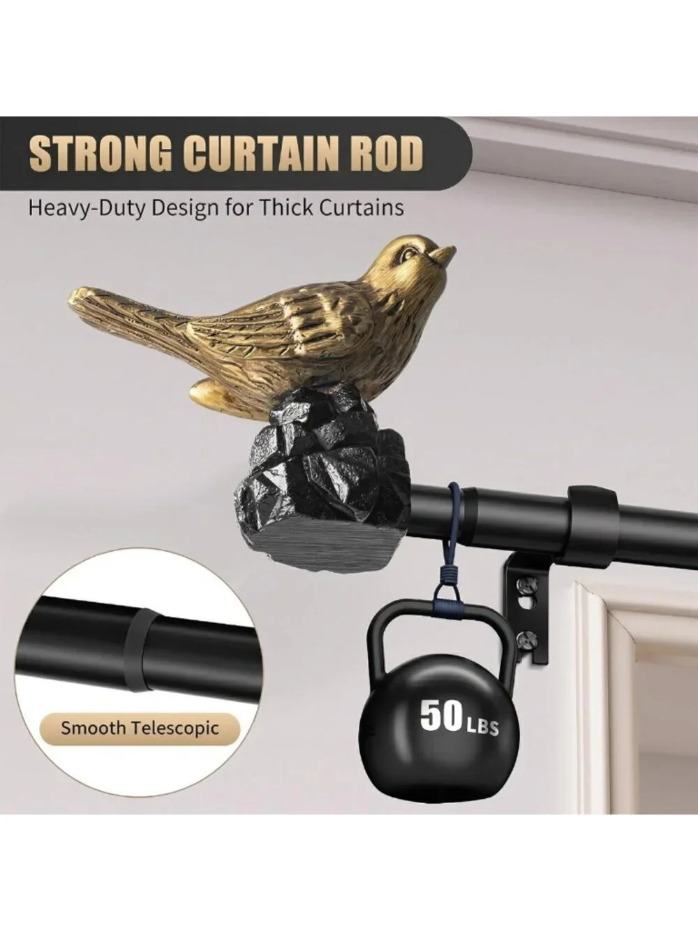 Vintage Gold Adjustable Curtain Rod 36-72
